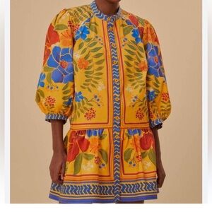 FARM Rio Floral Yard Puff Sleeve Mini Dress